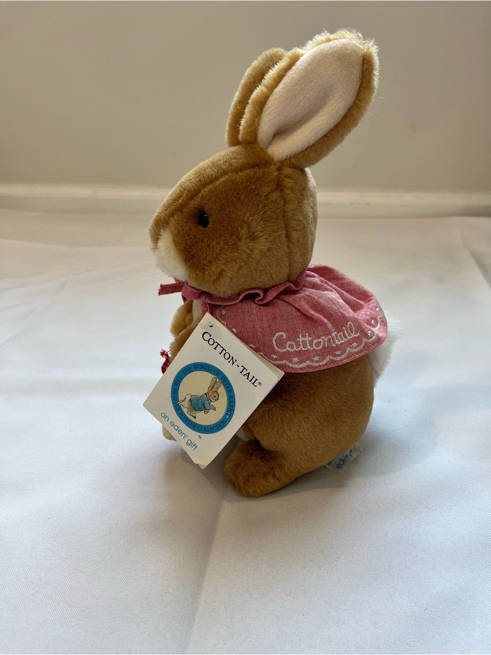 Vintage Eden Toys 1980s Beatrix Potter Cottontail Plush Bunny Pink Cape w/ Tag